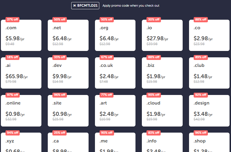 【黑五】NameCheap域名优惠：.com域名注册/转入均$5.98/yr，.net注册首年$5.98，.org注册首年$6.48