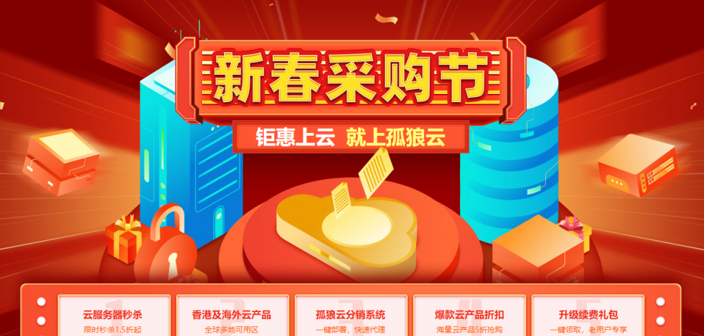 孤狼云新春采购节：香港安畅/沙田CN2线路云服务器1核1G内存1M带宽40G硬盘月付10元