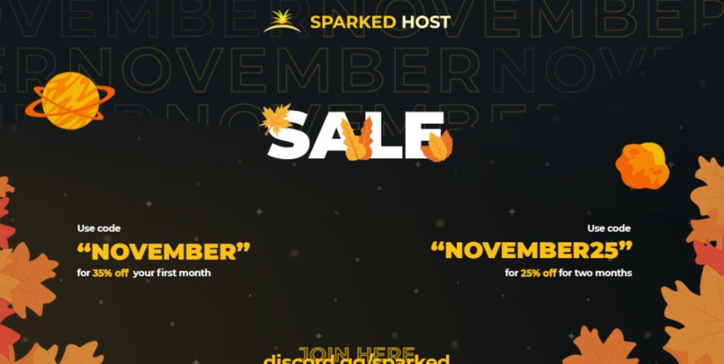sparkedhost 11月活动(No Lag November)：全场VPS首月65折，Windows 2019 VPS前两个月75折，续费9折