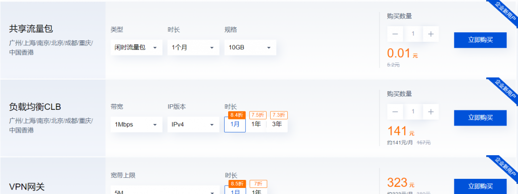 腾讯云：网络专场特惠，热门网络产品限时钜惠，流量包1分钱起，最高领299元NAT网关代金券