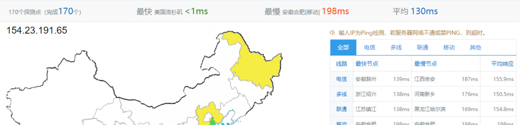 华纳云美国VPS云服务器三网Ping测试