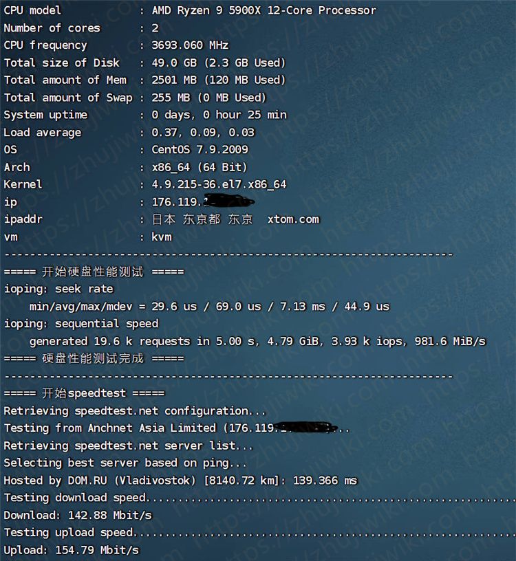 Virmach 2核@AMD RYZEN 9 5900X 2.5GB内存 日本KVM VPS测评