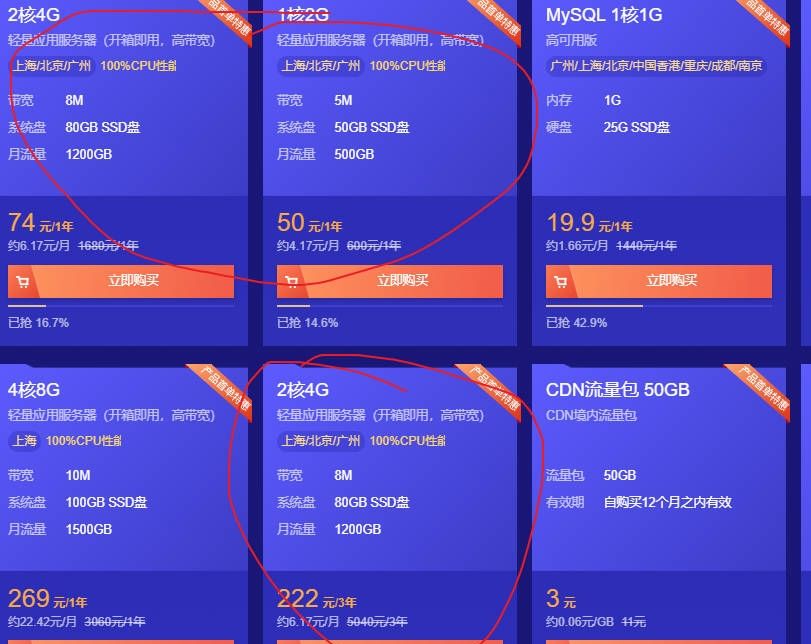 腾讯云双12限时秒杀：2核4G内存80GB SSD空间8Mbps带宽轻量应用服务器年付74元/3年付222元