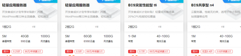 阿里云1核2G/2核2G/2核4G配置轻量服务器活动报价，阿里云轻量应用服务器优惠价格表
