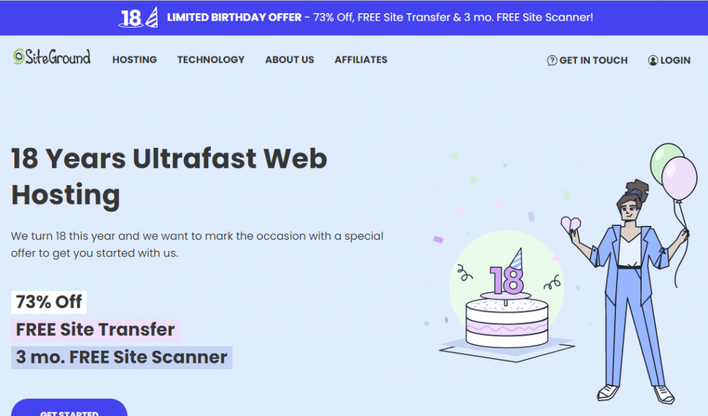 SiteGround：WordPress官方推荐的建站主机，享高达73%折扣，$3.99 /月起，30天退款保证/每日备份/免费CDN