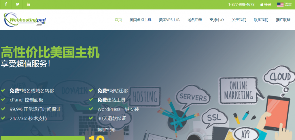 WebHostingPad圣诞特惠：美国主机8折促销低至$1.59/月，赠送免费域名和SSL证书，30天无理由退款