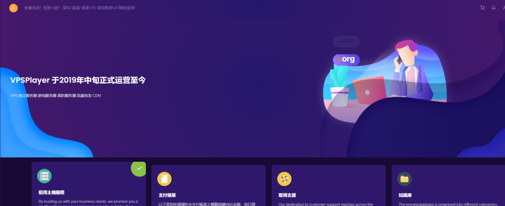 VPS玩家VPSPlayer洛杉矶Cera联通回程KVM VPS：1GB内存100GB NVMe空间1TB月流量2Gbps端口36元/月