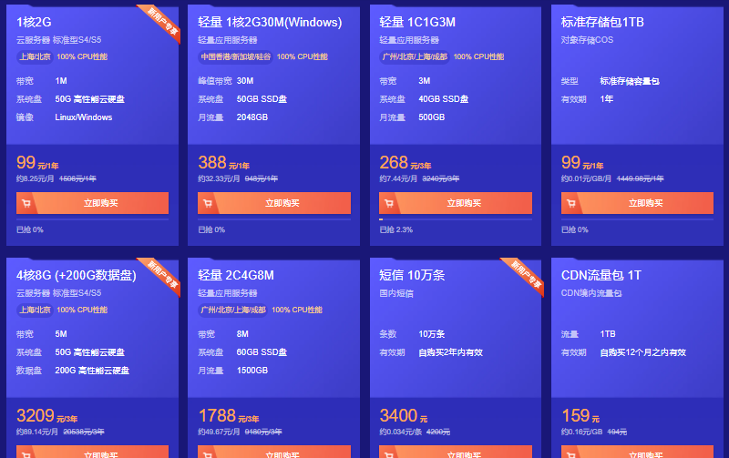 腾讯云最新限时秒杀：高性能云服务器1核2G年付99元，轻量应用服务器2核4G8M年付仅598元