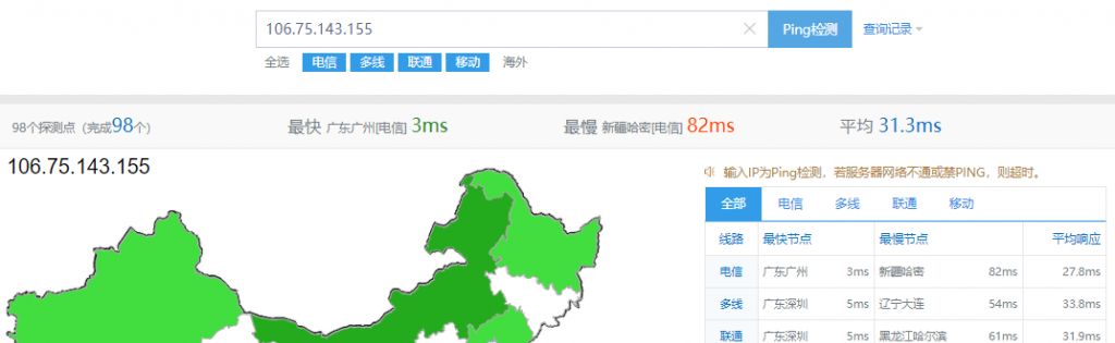 三网ping快杰云主机