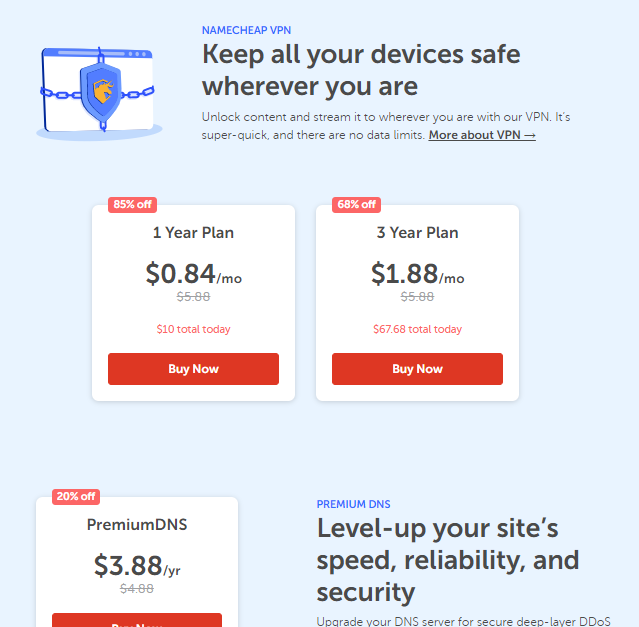 NameCheap新年首次促销域名、域名邮局、SSL证书和Premium DNS等最高优惠96%