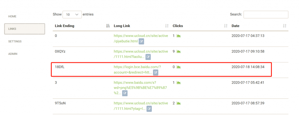点击LINKS查看历史短网址转换记录