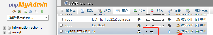 初始权限USAGE