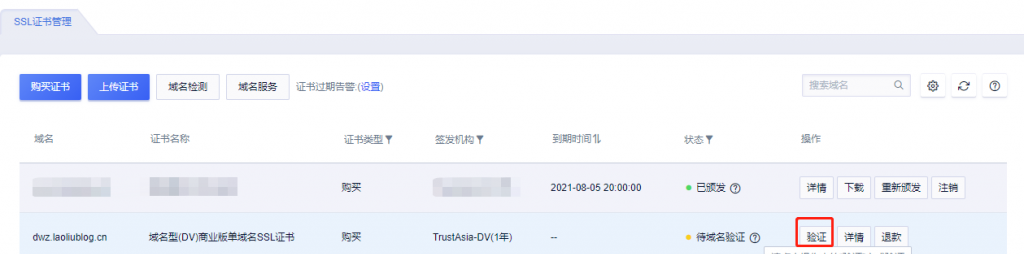 等待SSL证书域名验证